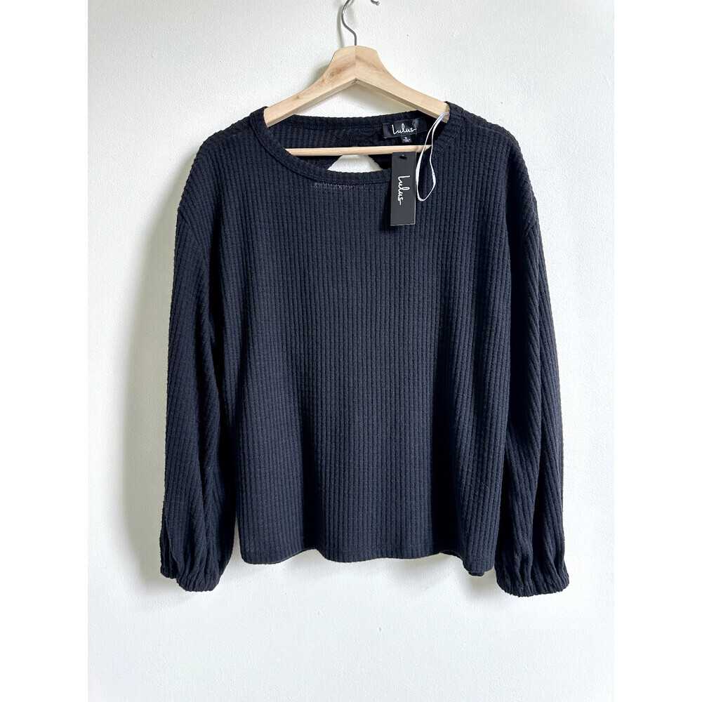 LULUS Jack of All Trades Black Waffle Knit Backless Top size S